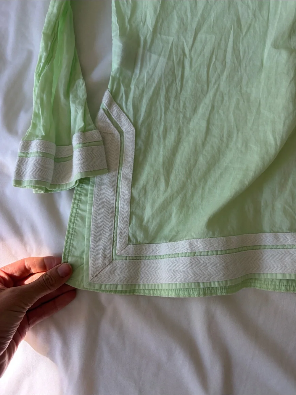 Tory Burch Light Green Tunic Coverup with White Trim and Tassel